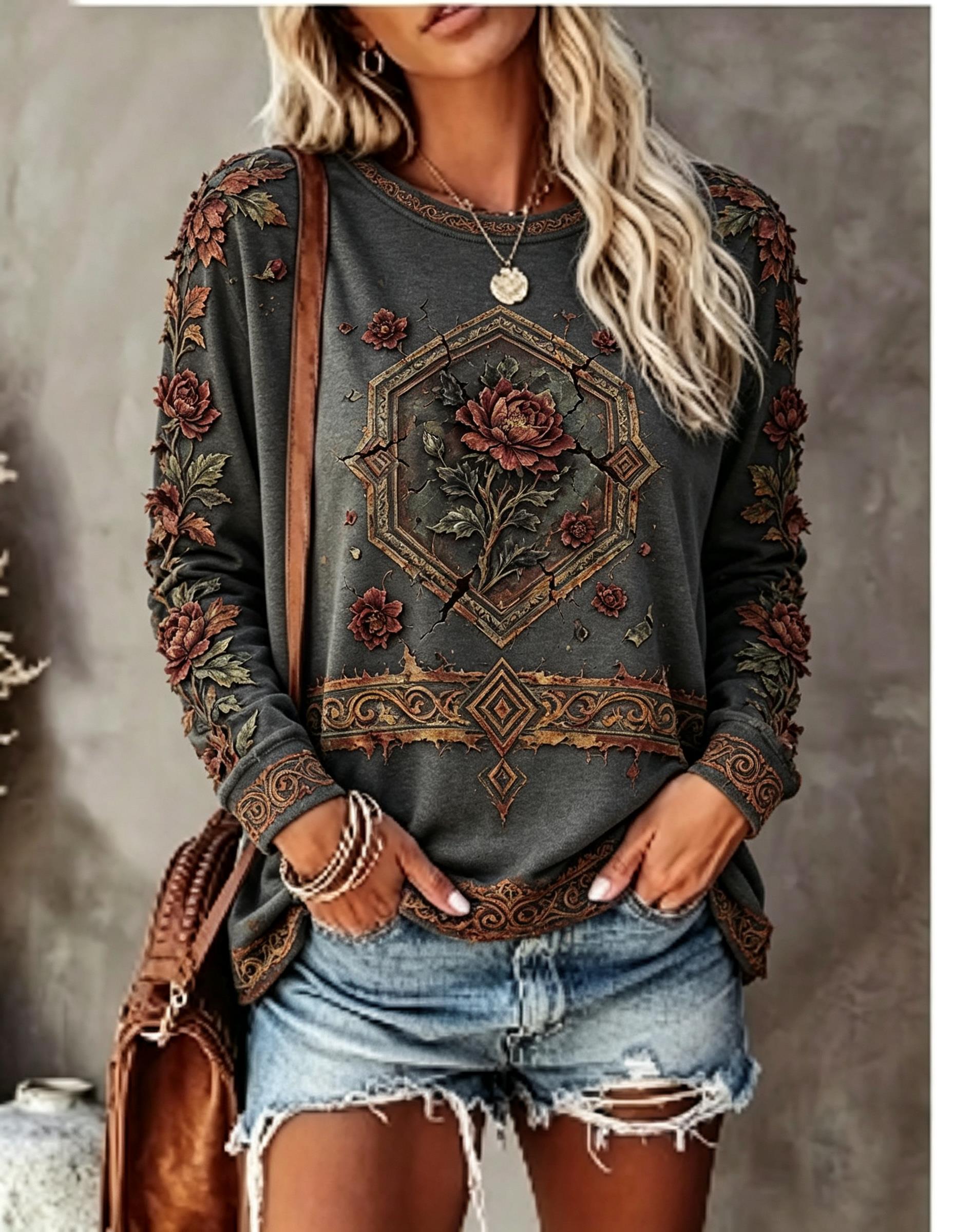 Camiseta Feminina de Manga Lon - Wallpaper avaliação e preço