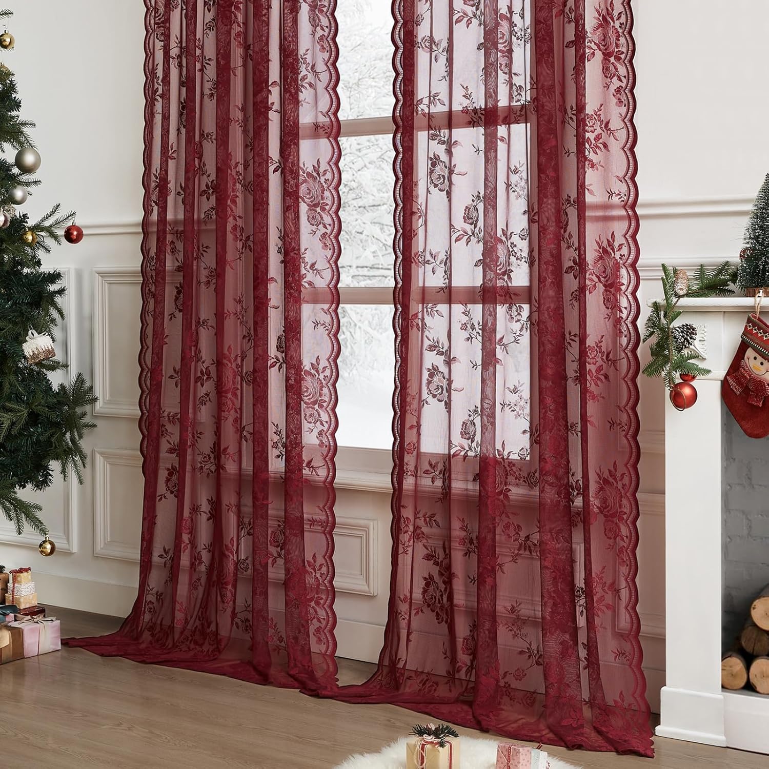 1 Cortina de Renda Borgonha de - Curtain Rods avaliação e preço